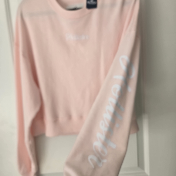 NWT- Hollister Pale Pink Cropped Crewneck Lightweight Sweatshirt Size Small - Picture 4 of 9